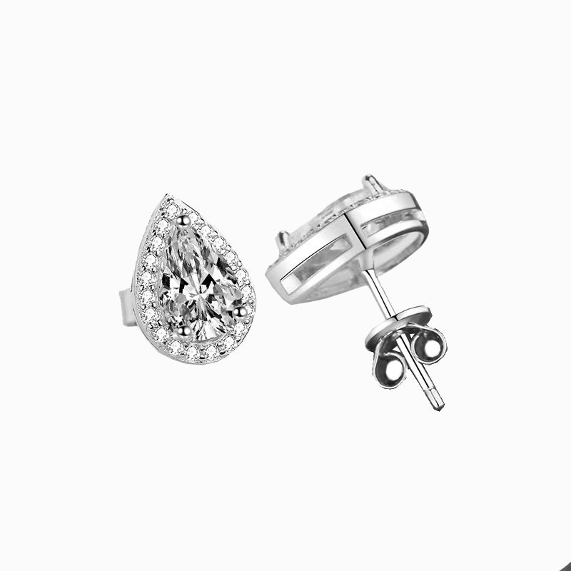 The Marina | Halo Pear Diamond Stud Earrings