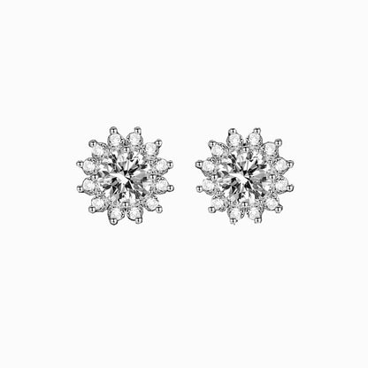 The Chrysanthemum | Flower Halo Round Diamond Earrings