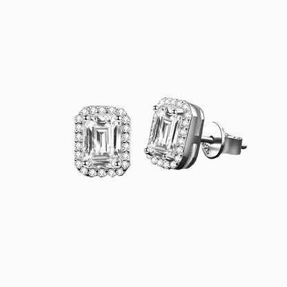 The Aurora | Halo Emerald Diamond Stud Earrings