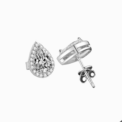 The Marina | Halo Pear Diamond Stud Earrings