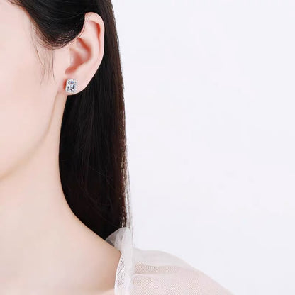 The Aurora | Halo Emerald Diamond Stud Earrings