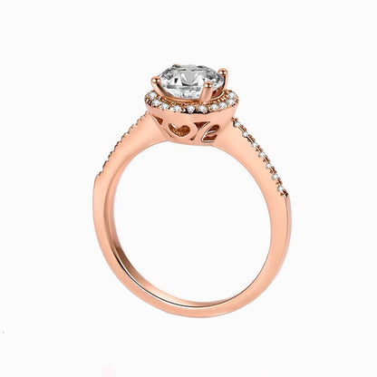 a rose engagement ring with a diamond center