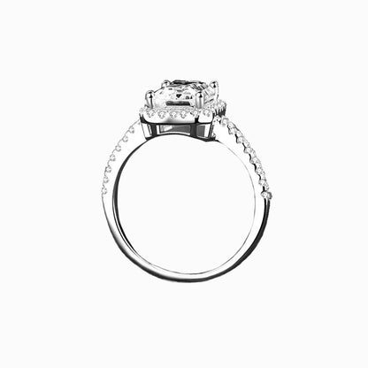 a white ring with a square cut diamond