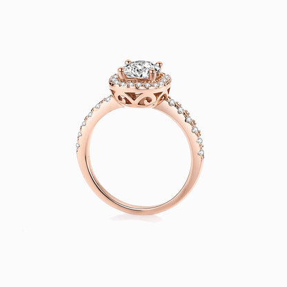a rose engagement ring with a center diamond